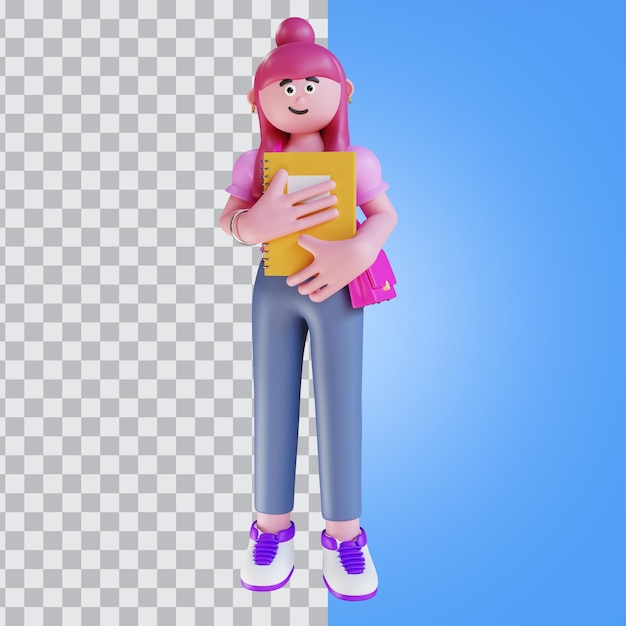 3d renderizar personagem de estudante carregando livro