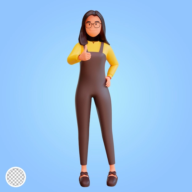 3d renderizar personagem de mulher bonita mostrando os polegares