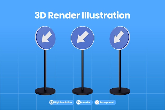 3d renderizar sinais de trânsito de manter em linha reta esquerda psd premium