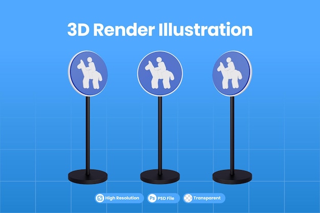 PSD 3d renderizar sinal de trânsito passeios a cavalo permitidos psd premium