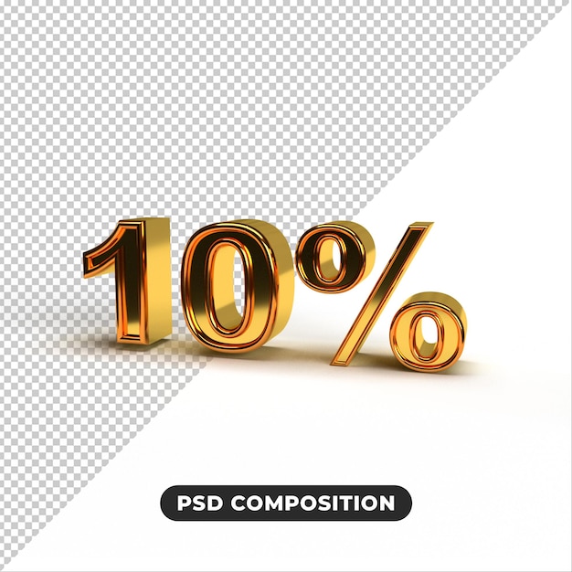 3d renderizar texto dourado com 10% de desconto