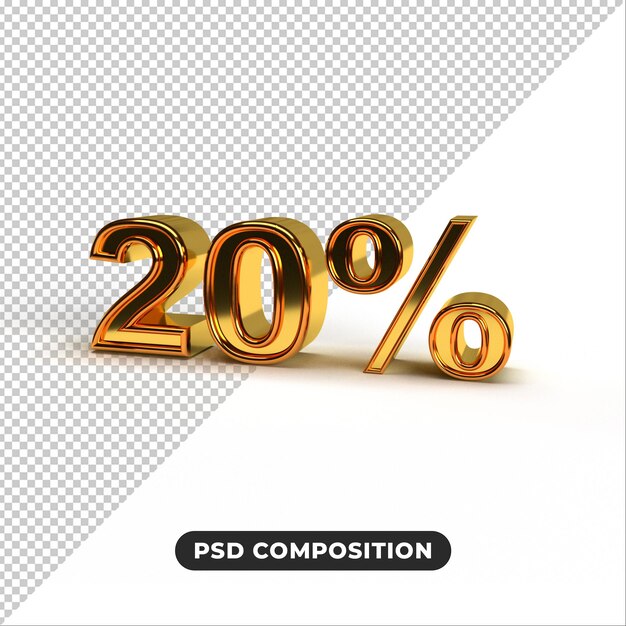 3d renderizar texto dourado com 20% de desconto