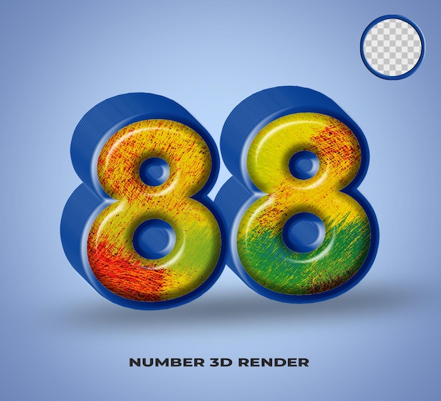 3d renderize a linha numérica azul com colorido abstrato brilhante