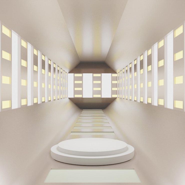 PSD 3d-renderkorridor weißes podium