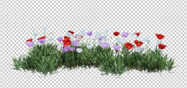 PSD 3d rendern busch mit blumen isoliert