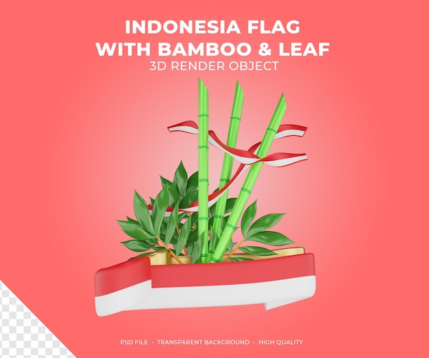 3d rendern indonesien-flagge mit bambusblatt