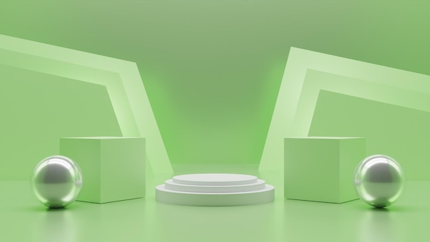 3d rendern modernes leeres weißes podium auf grünem hintergrund