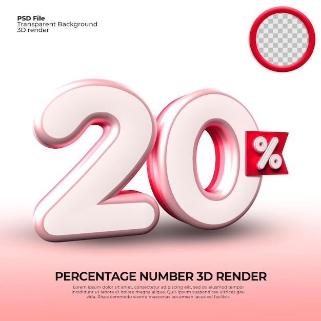 3D-Rendernummer 20 Prozent für Verkaufsrabatt-Fortschrittsbericht Online-Shop-Arbeitsfortschritt