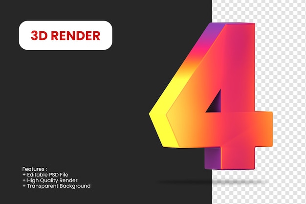 PSD 3d-rendernummer 4 mit abstrakter textur isoliert