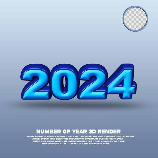 3D-Rendernummer des Jahres 2024 in blauer Farbe