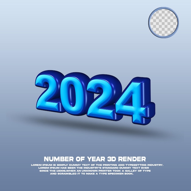 3D-Rendernummer des Jahres 2024 in blauer Farbe