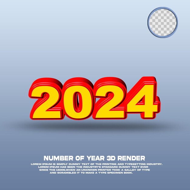 3D-Rendernummer des Jahres 2024 in gelb-roter Farbe