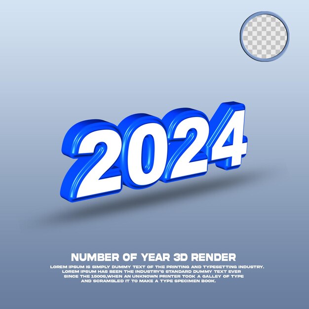 3D-Rendernummer des Jahres 2024 weiß-blaue Farbe