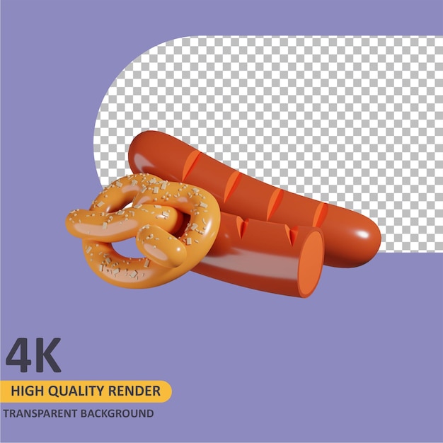 PSD 3d-renderobjekt, das wurst- und brezelkarikaturillustration modelliert