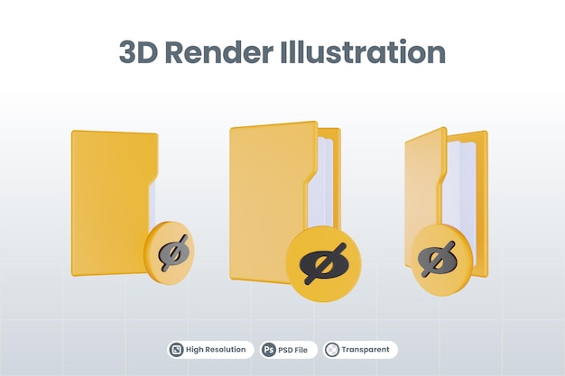 3D-Renderordner unsichtbares Symbol mit orangefarbenem Dateiordner und gelbem unsichtbarem Ordner