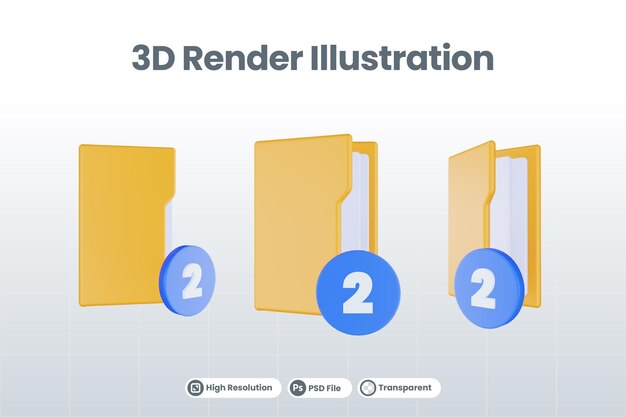 3d-renderordner zwei symbol mit orangefarbenem dateiordner und blau zwei