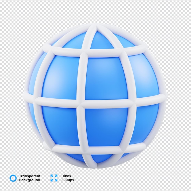 3D renderovaná ikona modrého glóbu se strukturou mřížky