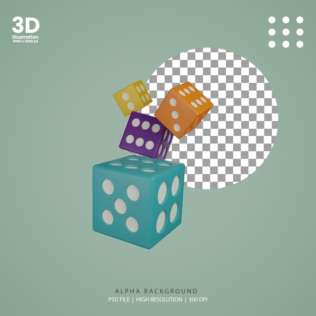 3D renderování ilustrace se čtyřmi kostkami