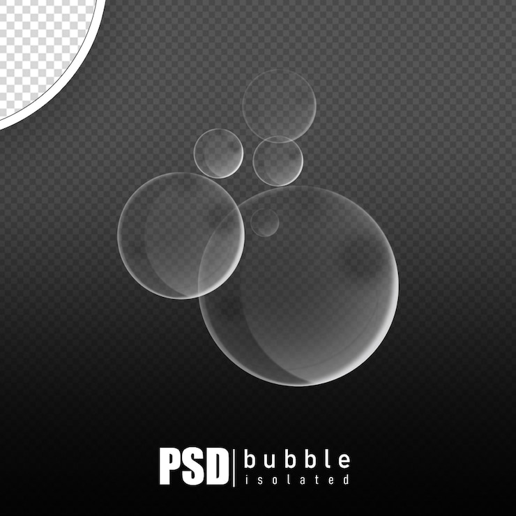 PSD 3d renderování kolekce vodních bublin na průhledném pozadí