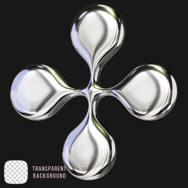 3D renderování symbolu Y2K Chrome na transparentním pozadí