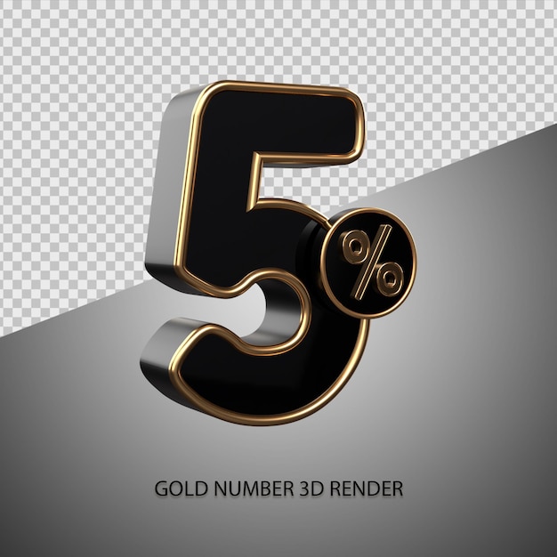 3D-Renderprozentzahl 5 schwarze Farbe und goldene Abschrägung für Verkaufsrabatt, schwarzer Freitag, Fortschritt