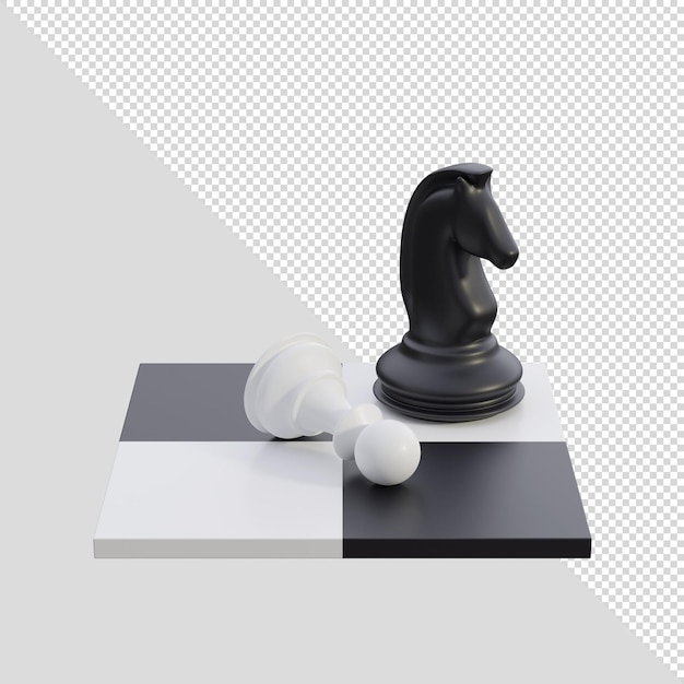 3d-renderschach mit figuren bauer und ritter auf einem schachbrett