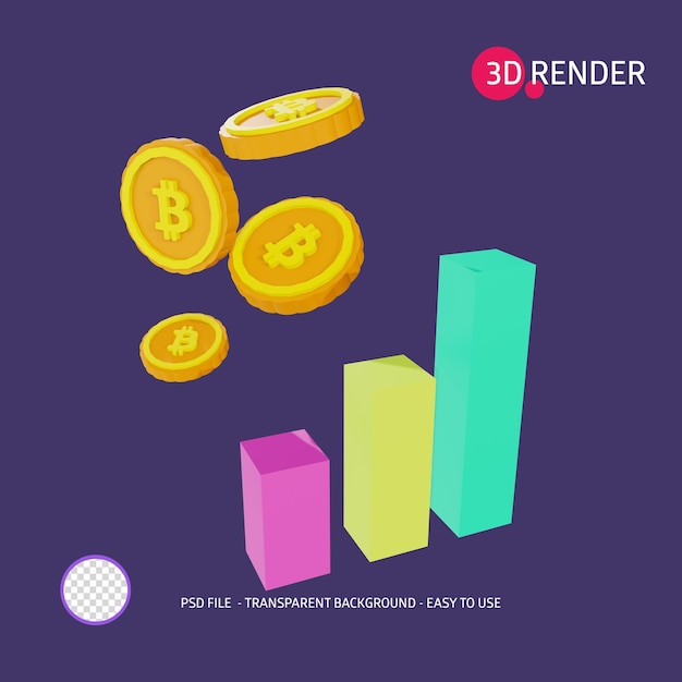 PSD 3d-rendersymbol bitcoin-diagramm