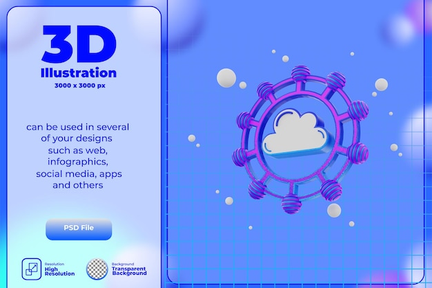 3D-Rendersymbol Cloud-Netzwerk
