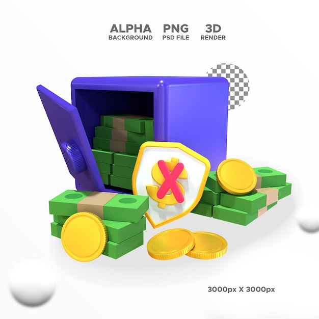 3D-Rendersymbol für zerbrechliche Geldverteidigung für isoliertes Objekt der Designillustration