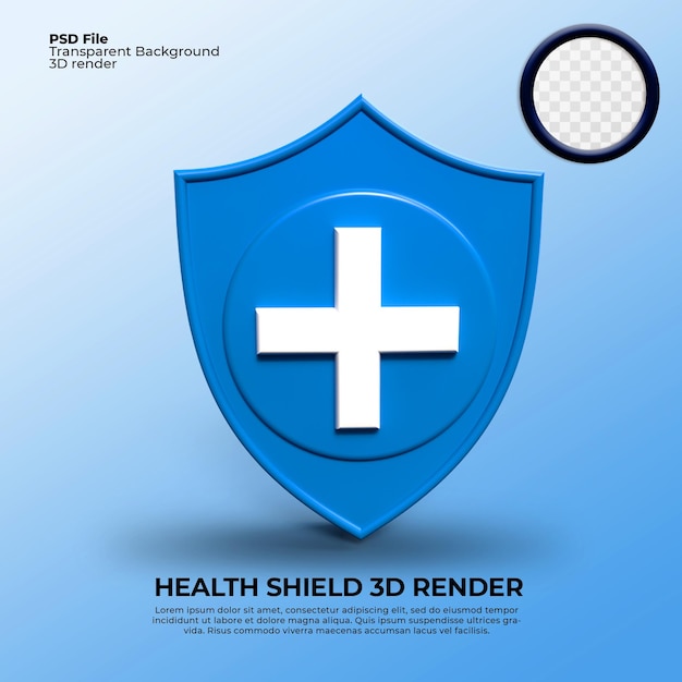 PSD 3d-rendersymbol gesundheitsschild grüner pandemieimpfstoff