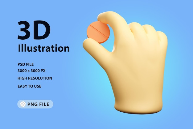 PSD 3d-rendersymbol hand mit einer pille