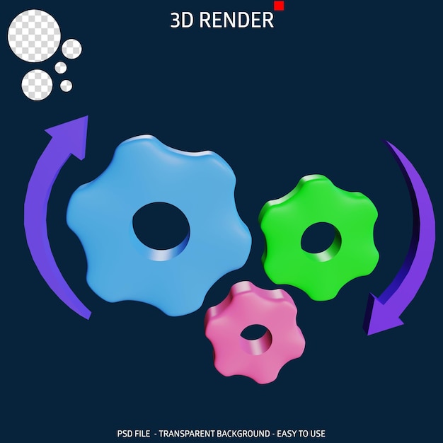 PSD 3d-rendersymbol zahnrad 11