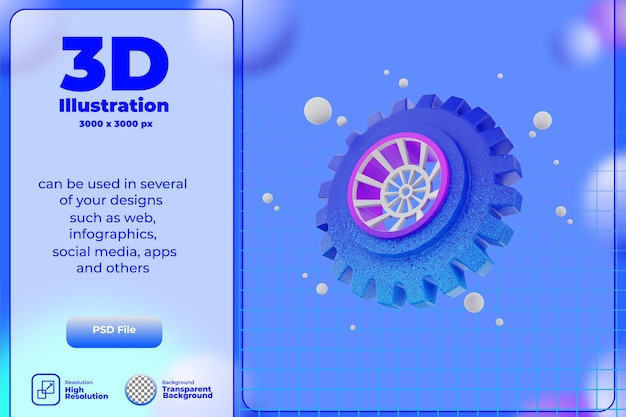 3D-Rendersymbol Zahnrad