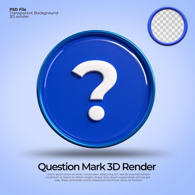 3D-Rendersymbole Symbolfrage mit transparentem Hintergrund, blaue Farbe