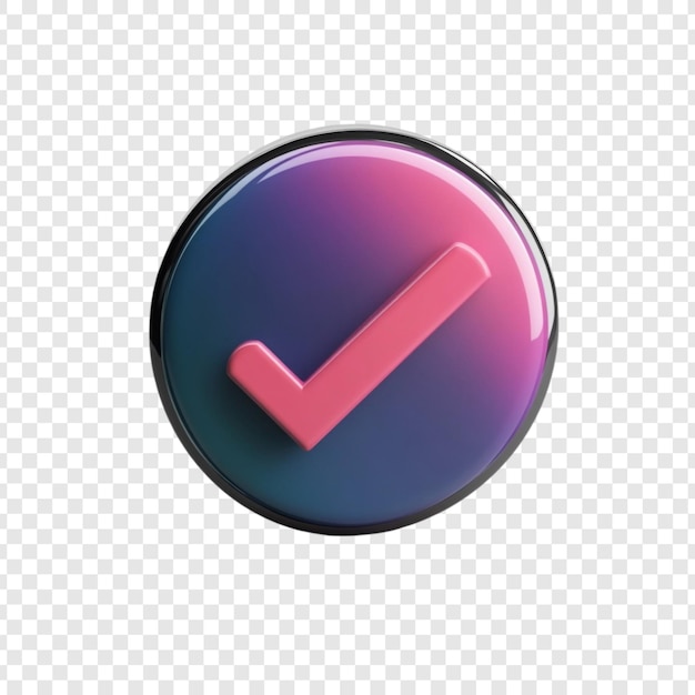 3D-renderte glänzende Kontrollmarkierungsknopf rosa und lila Gradient Designelement App-Ikonen Genehmigungssymbol