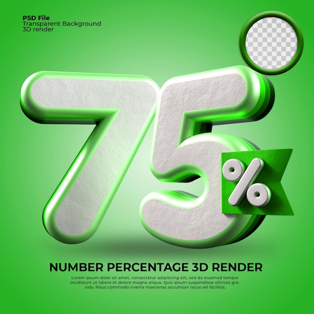 PSD 3d-renderzahl 75 prozent für fortschrittsrabattverkauf zielmarkt grüne farben