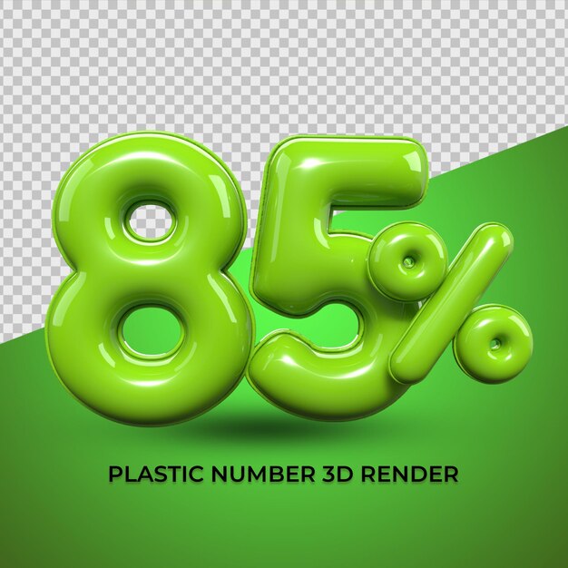 3d-renderzahlen prozent 85 grüne farbe für rabatt, fortschritt, verkauf, elementdesign