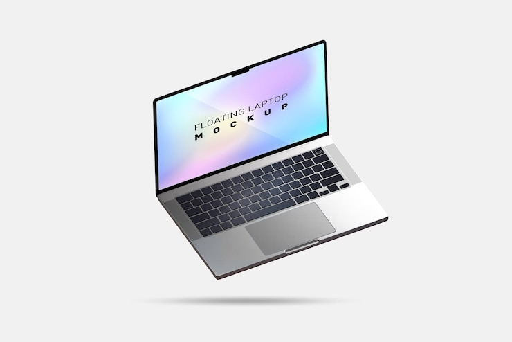 PSD 3d rendono il computer portatile galleggiante macbook pro apple mockup schermo verde realistico sfondo isolato