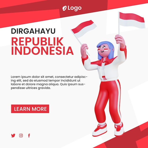 3d rendono il modello di giorno dell'indipendenza dell'indonesia