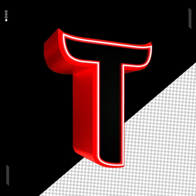 3d rendono il neon rosso del carattere della lettera t
