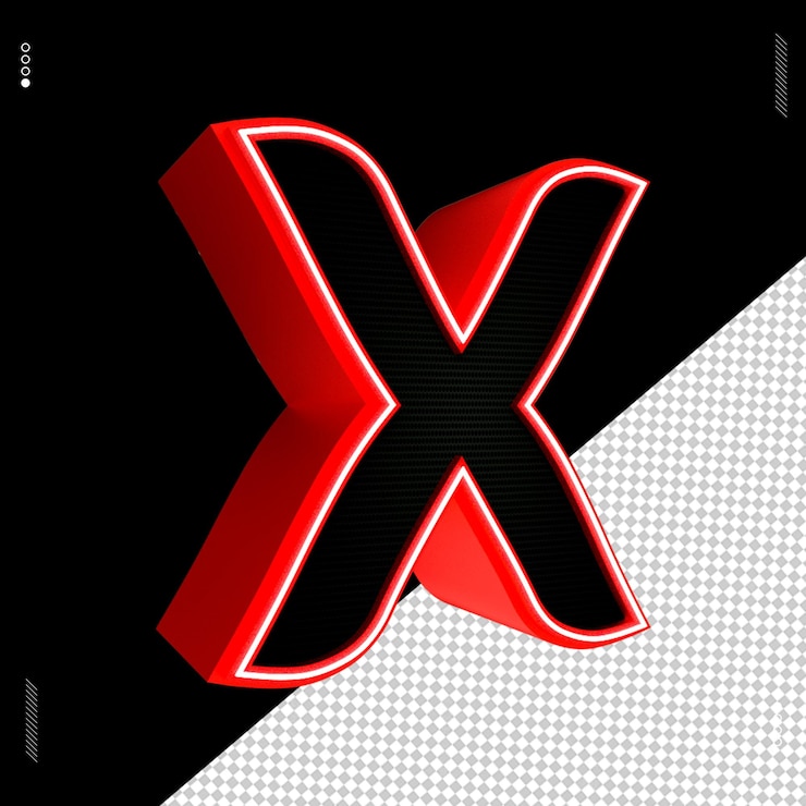 PSD 3d rendono il neon rosso del carattere della lettera x