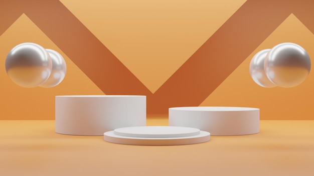3D rendono il podio bianco su sfondo arancione