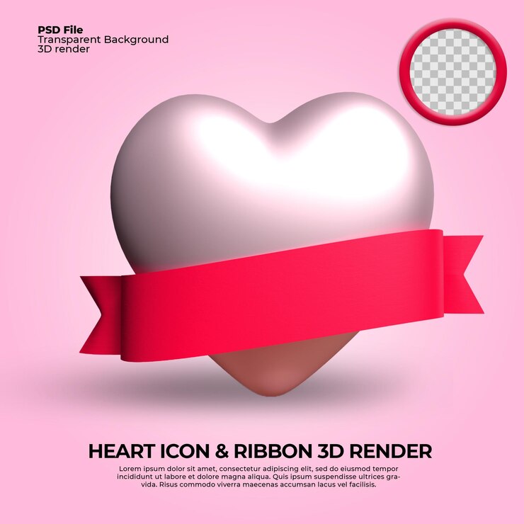 PSD 3d rendono l'icona di amore png con l'elemento del nastro
