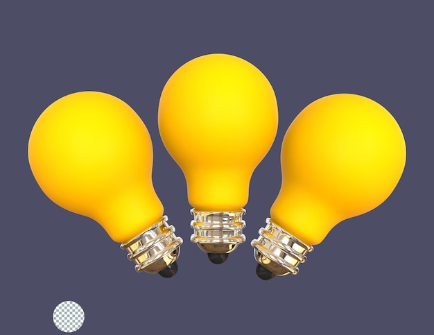 3d rendono l'illustrazione 3d di concetto di idea della lampadina gialla