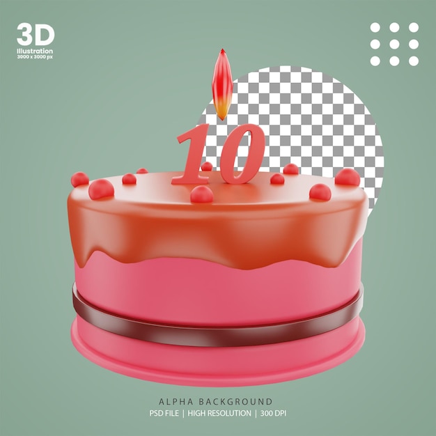3d rendono la decima illustrazione della torta di compleanno