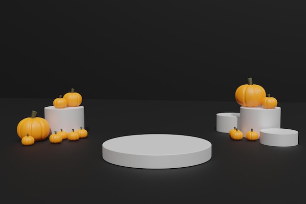 3d rendono zucche e podio di halloween