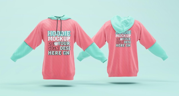 3d rendu Hoodie Mockup Vues avant et arrière pour la conception de vêtements
