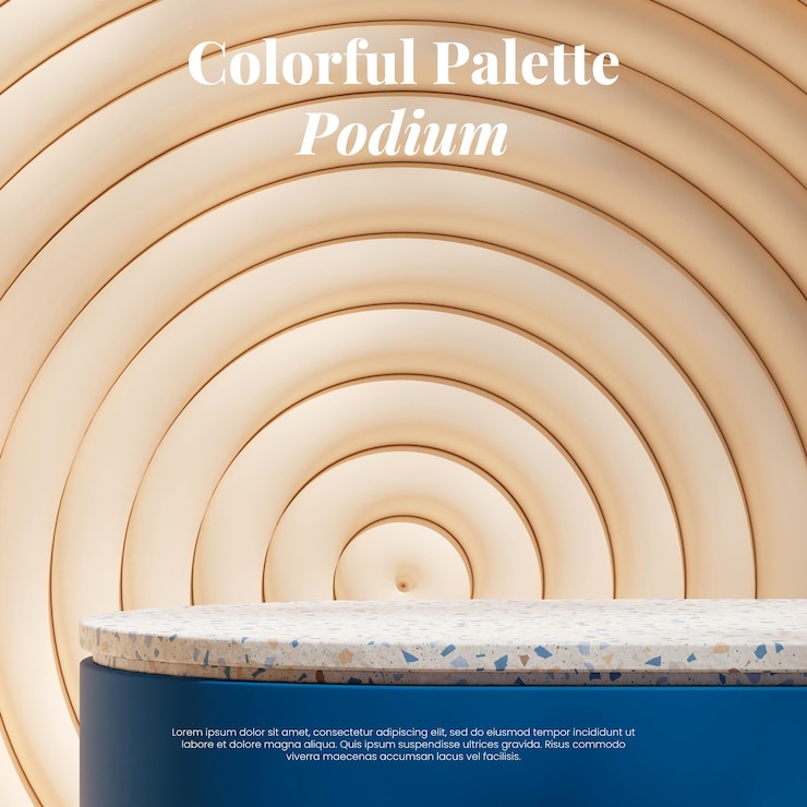PSD 3d rendu mockup en blanc terrazzo podium incurvé dans le mur de forme circulaire beige carré