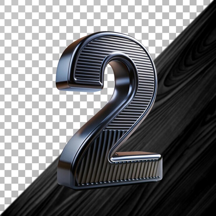 3d representación número de 2 aislado en fondo transparente