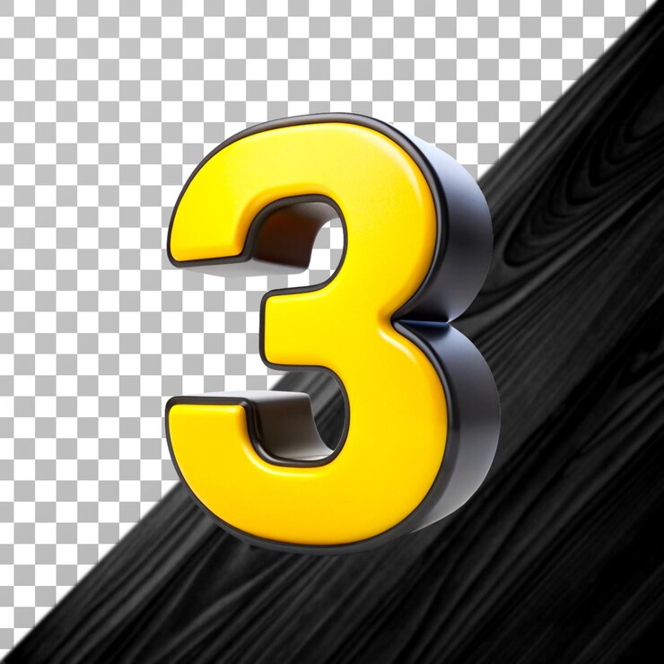 3d representación número de 3 aislado en fondo transparente